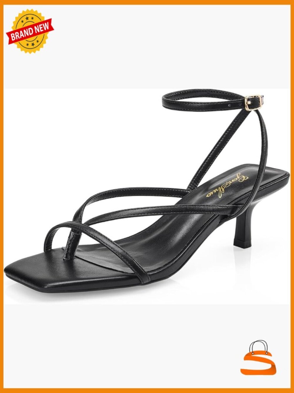 Strappy Kitten Heels Open Square Toe Low Heel Sandals Thong Ankle Strap Dress